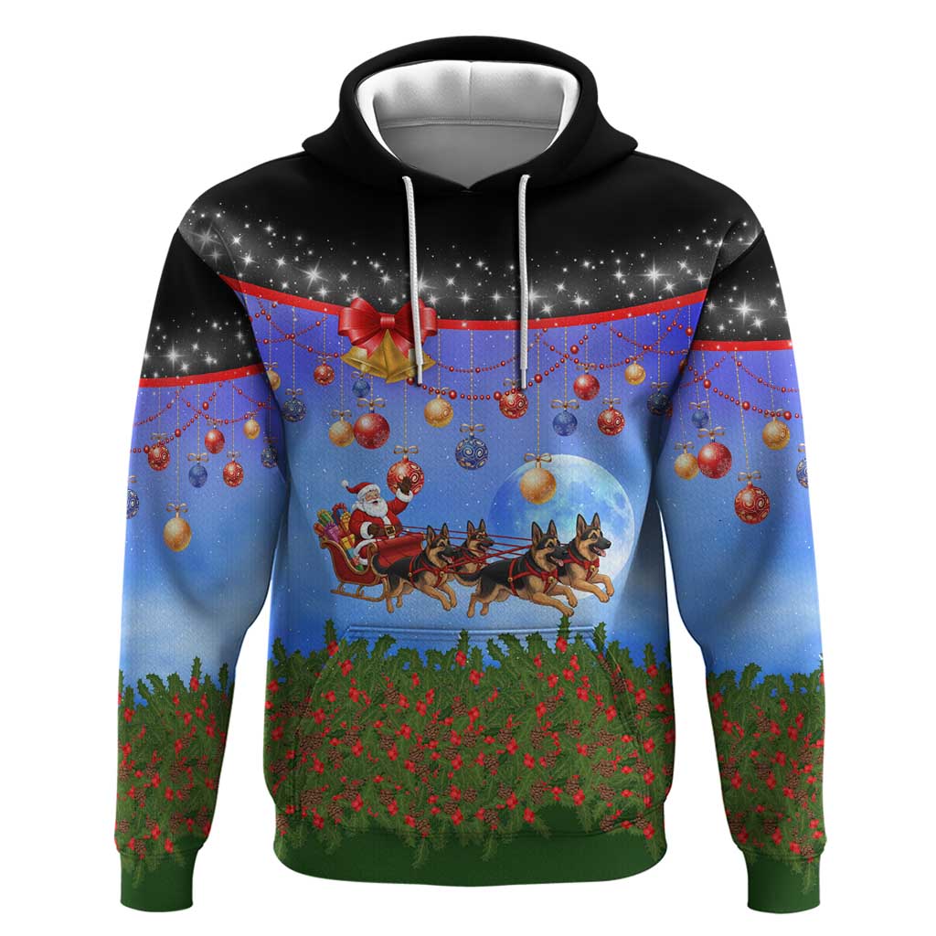 German Shepherd Christmas Hoodie with Santa Sleigh and Holiday Ornament Design - Wonder Print Shop