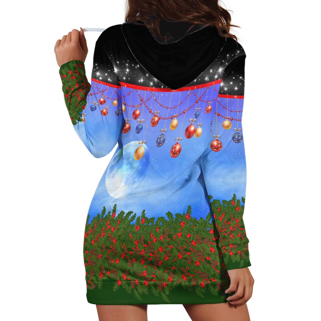 German Shepherd Christmas Hoodie Dress with Santa Sleigh and Holiday Ornament Design - Wonder Print Shop