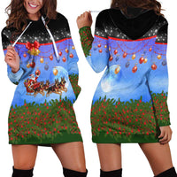 German Shepherd Christmas Hoodie Dress with Santa Sleigh and Holiday Ornament Design - Wonder Print Shop