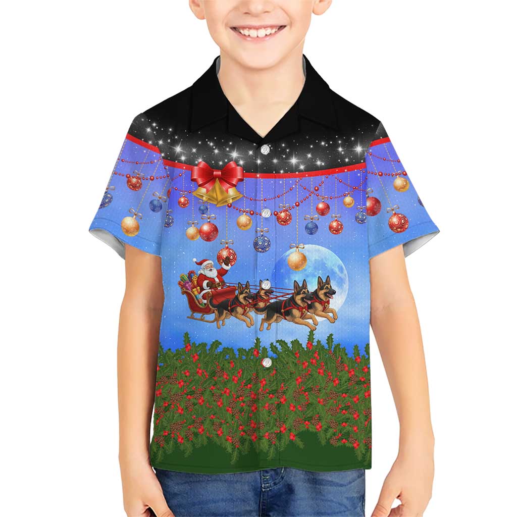 German Shepherd Christmas Kid Hawaiian Shirt with Santa Sleigh and Holiday Ornament Design - Wonder Print Shop