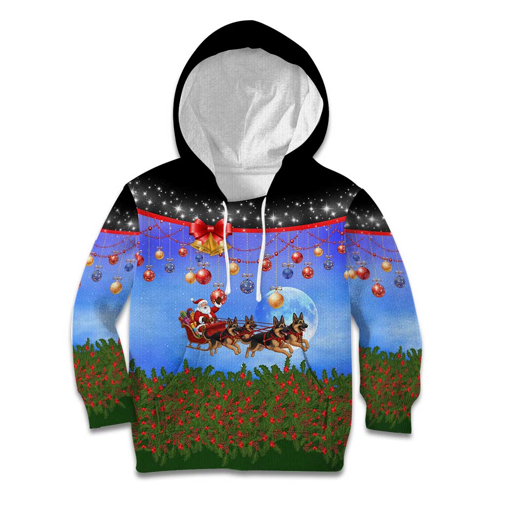 German Shepherd Christmas Kid Hoodie with Santa Sleigh and Holiday Ornament Design - Wonder Print Shop