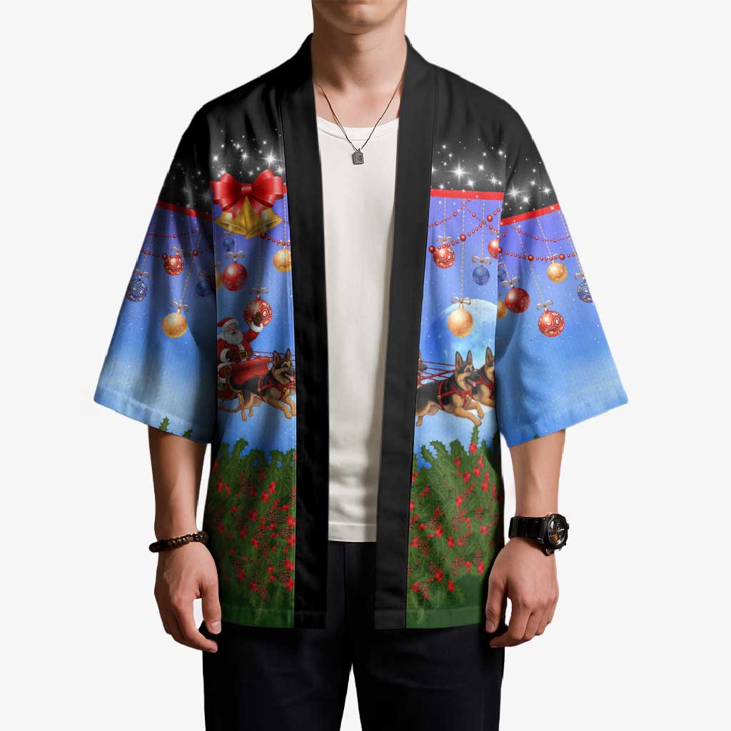 German Shepherd Christmas Kimono with Santa Sleigh and Holiday Ornament Design - Wonder Print Shop