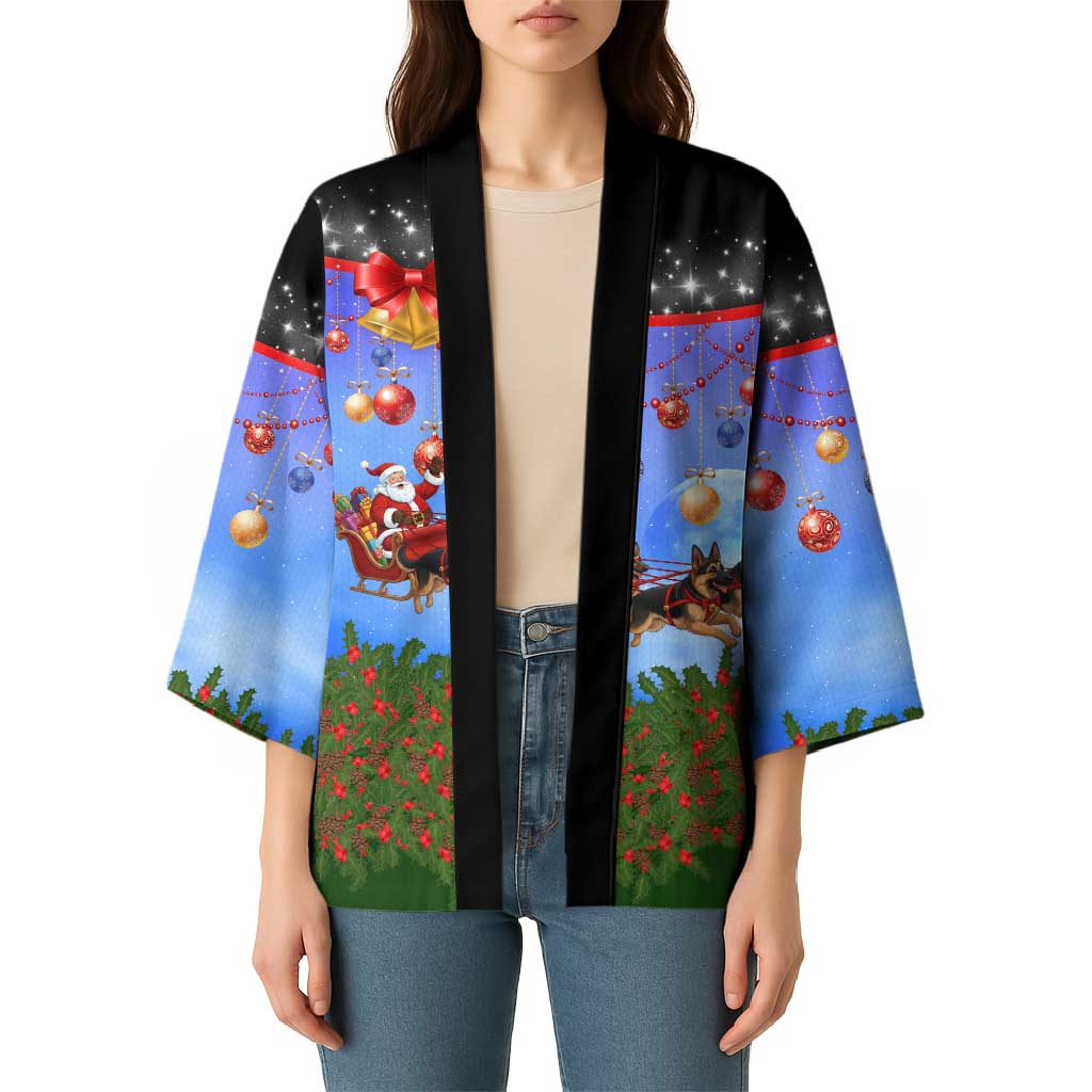 German Shepherd Christmas Kimono with Santa Sleigh and Holiday Ornament Design - Wonder Print Shop