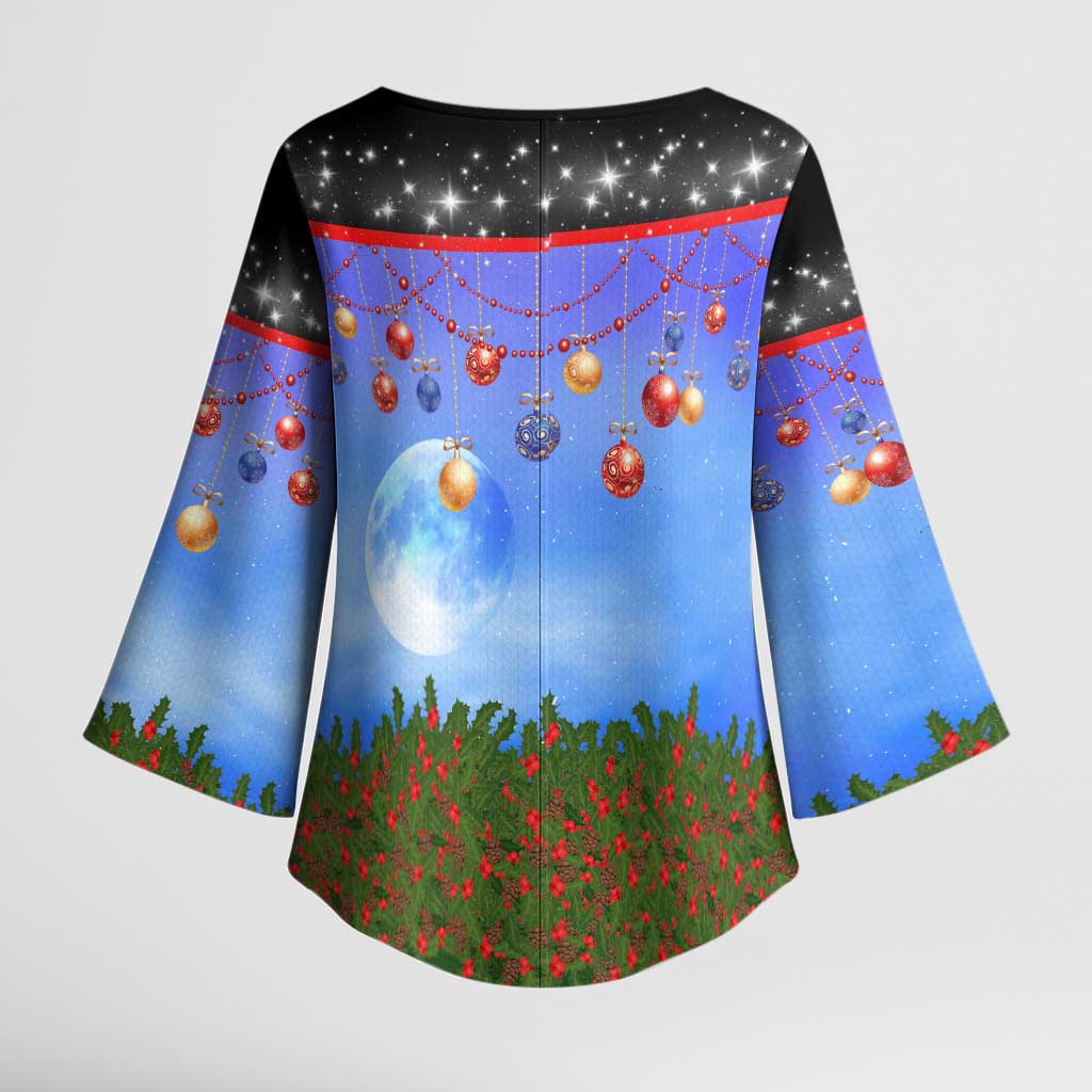 German Shepherd Christmas Kimono Sleeve Blouse with Santa Sleigh and Holiday Ornament Design - Wonder Print Shop