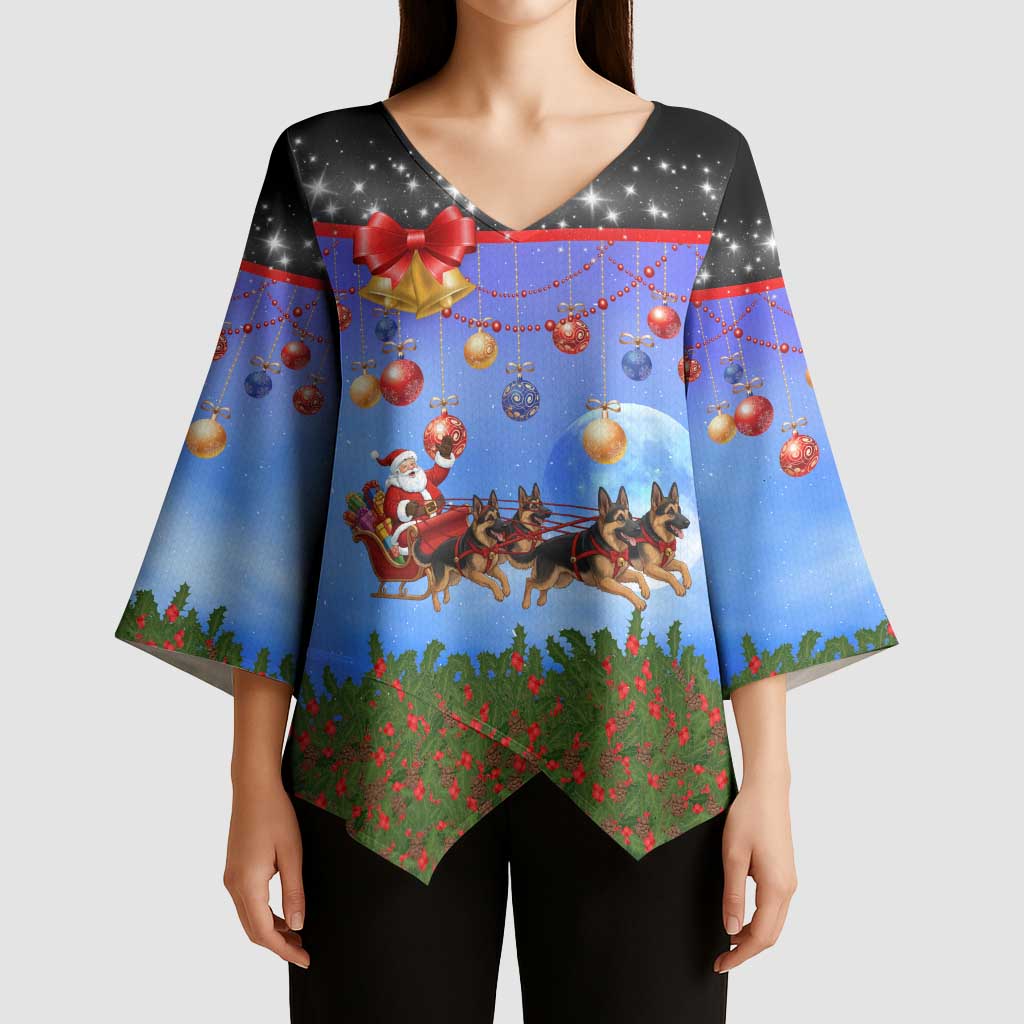 German Shepherd Christmas Kimono Sleeve Blouse with Santa Sleigh and Holiday Ornament Design - Wonder Print Shop