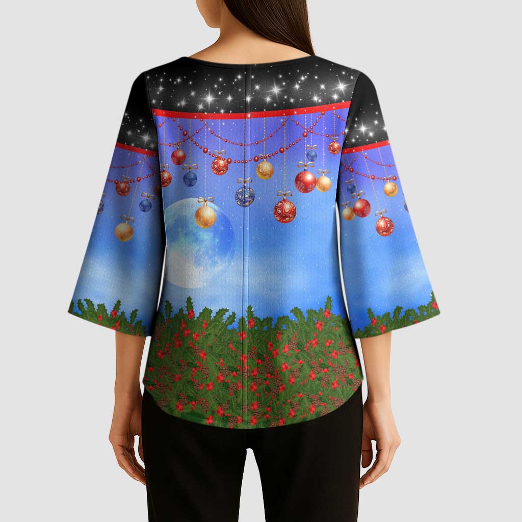 German Shepherd Christmas Kimono Sleeve Blouse with Santa Sleigh and Holiday Ornament Design - Wonder Print Shop