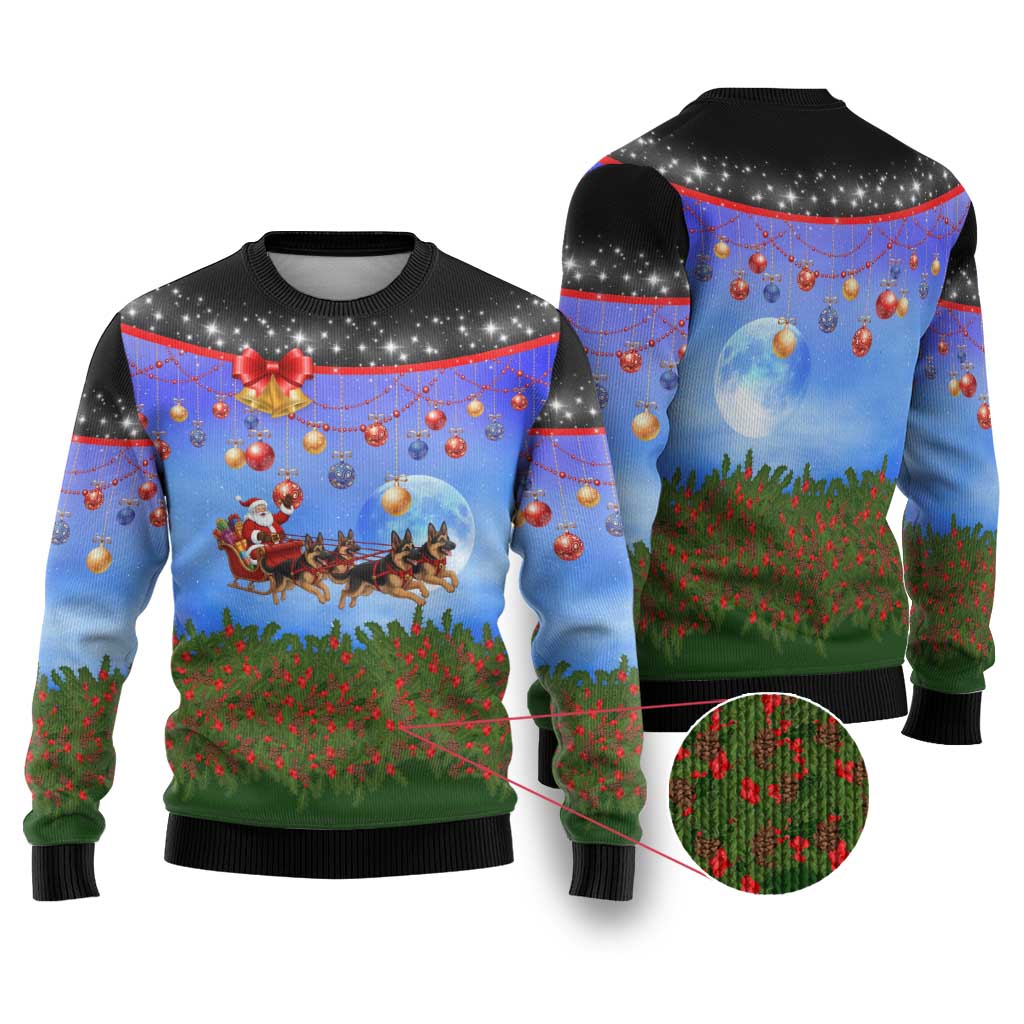 German Shepherd Christmas Ugly Christmas Sweater with Santa Sleigh and Holiday Ornament Design - Wonder Print Shop