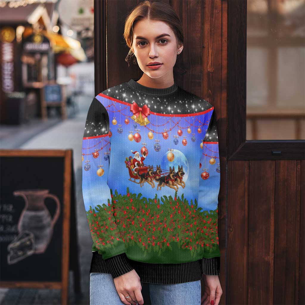 German Shepherd Christmas Ugly Christmas Sweater with Santa Sleigh and Holiday Ornament Design - Wonder Print Shop