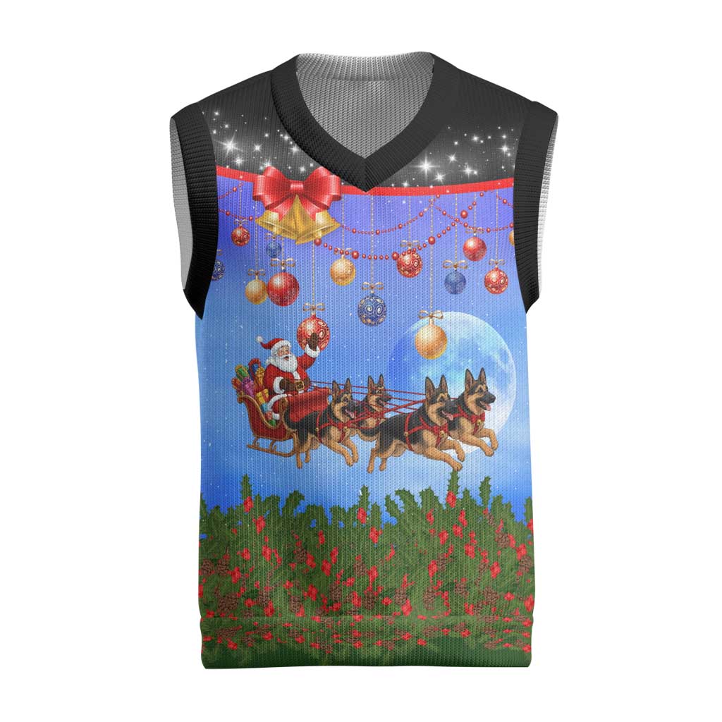 German Shepherd Christmas Knitted V-Neck Vest with Santa Sleigh and Holiday Ornament Design - Wonder Print Shop