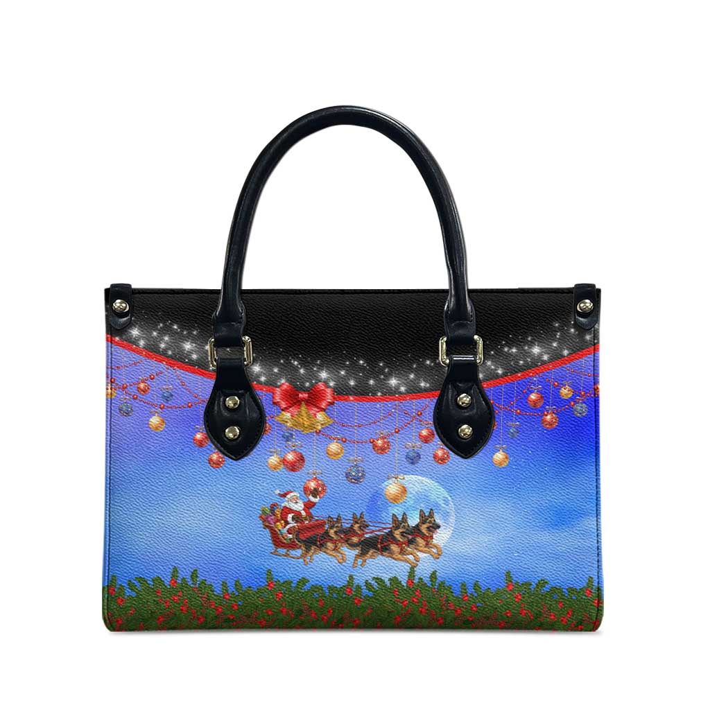 German Shepherd Christmas Leather Bag with Santa Sleigh and Holiday Ornament Design - Wonder Print Shop