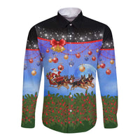 German Shepherd Christmas Long Sleeve Button Shirt with Santa Sleigh and Holiday Ornament Design - Wonder Print Shop