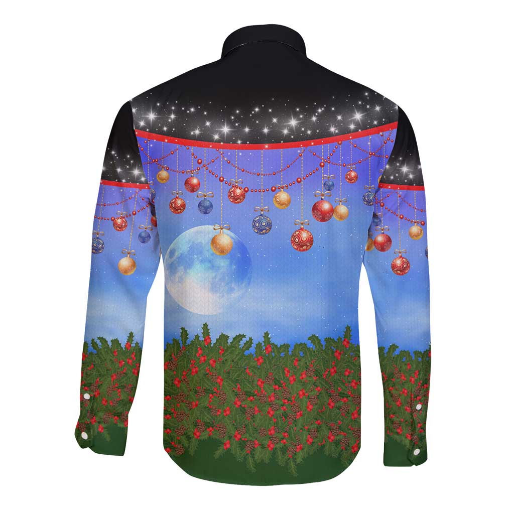 German Shepherd Christmas Long Sleeve Button Shirt with Santa Sleigh and Holiday Ornament Design - Wonder Print Shop