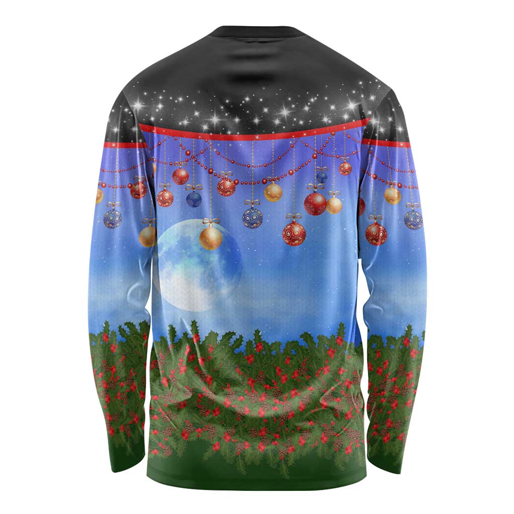 German Shepherd Christmas Long Sleeve Shirt with Santa Sleigh and Holiday Ornament Design - Wonder Print Shop