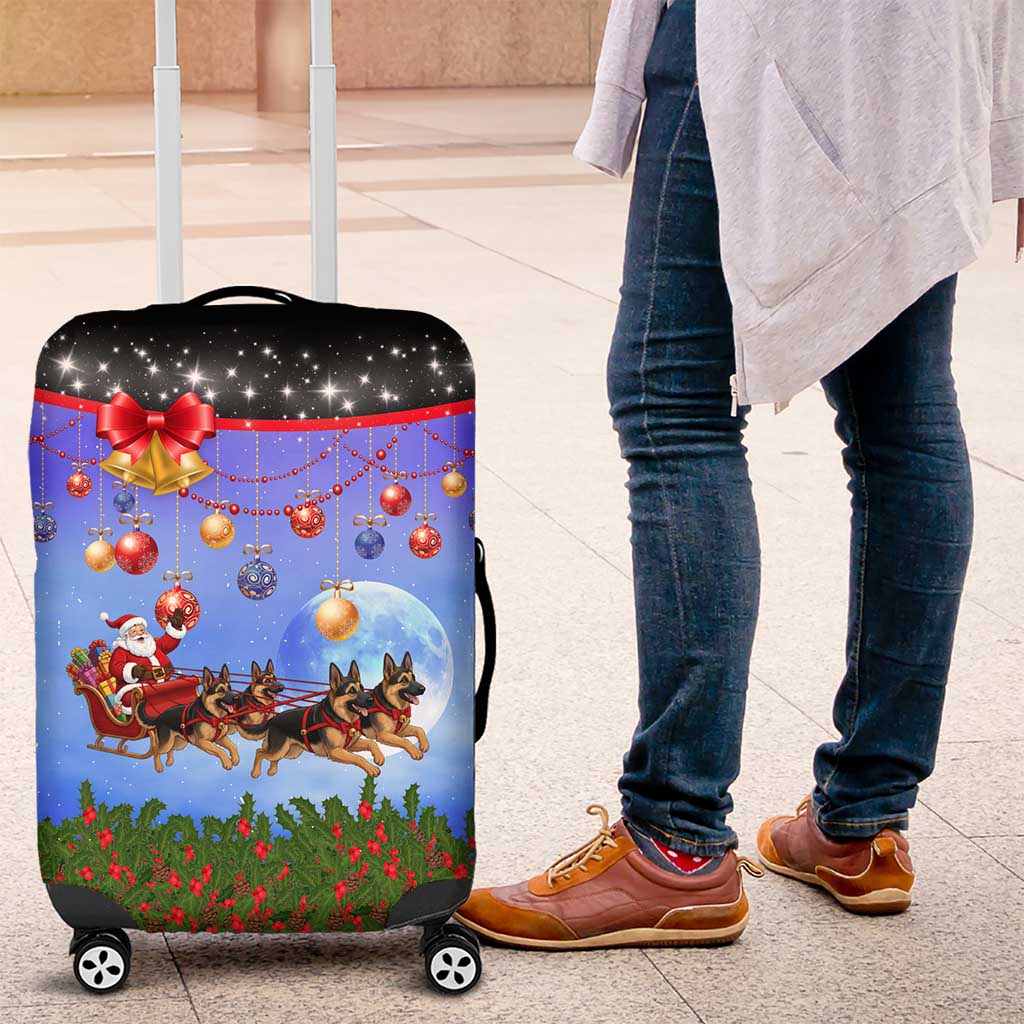 German Shepherd Christmas Luggage Cover with Santa Sleigh and Holiday Ornament Design - Wonder Print Shop