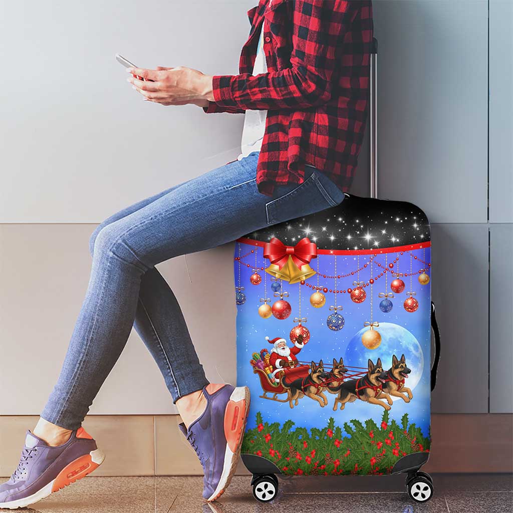 German Shepherd Christmas Luggage Cover with Santa Sleigh and Holiday Ornament Design - Wonder Print Shop