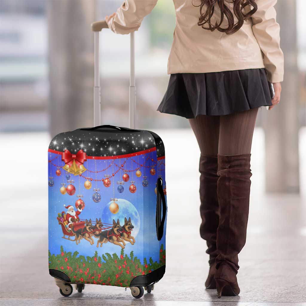 German Shepherd Christmas Luggage Cover with Santa Sleigh and Holiday Ornament Design - Wonder Print Shop