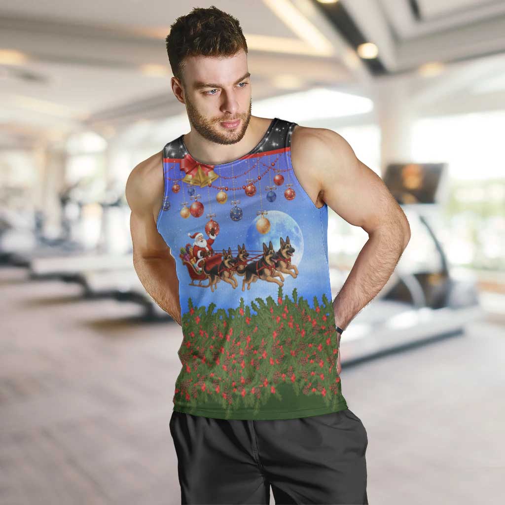 German Shepherd Christmas Men Tank Top with Santa Sleigh and Holiday Ornament Design - Wonder Print Shop