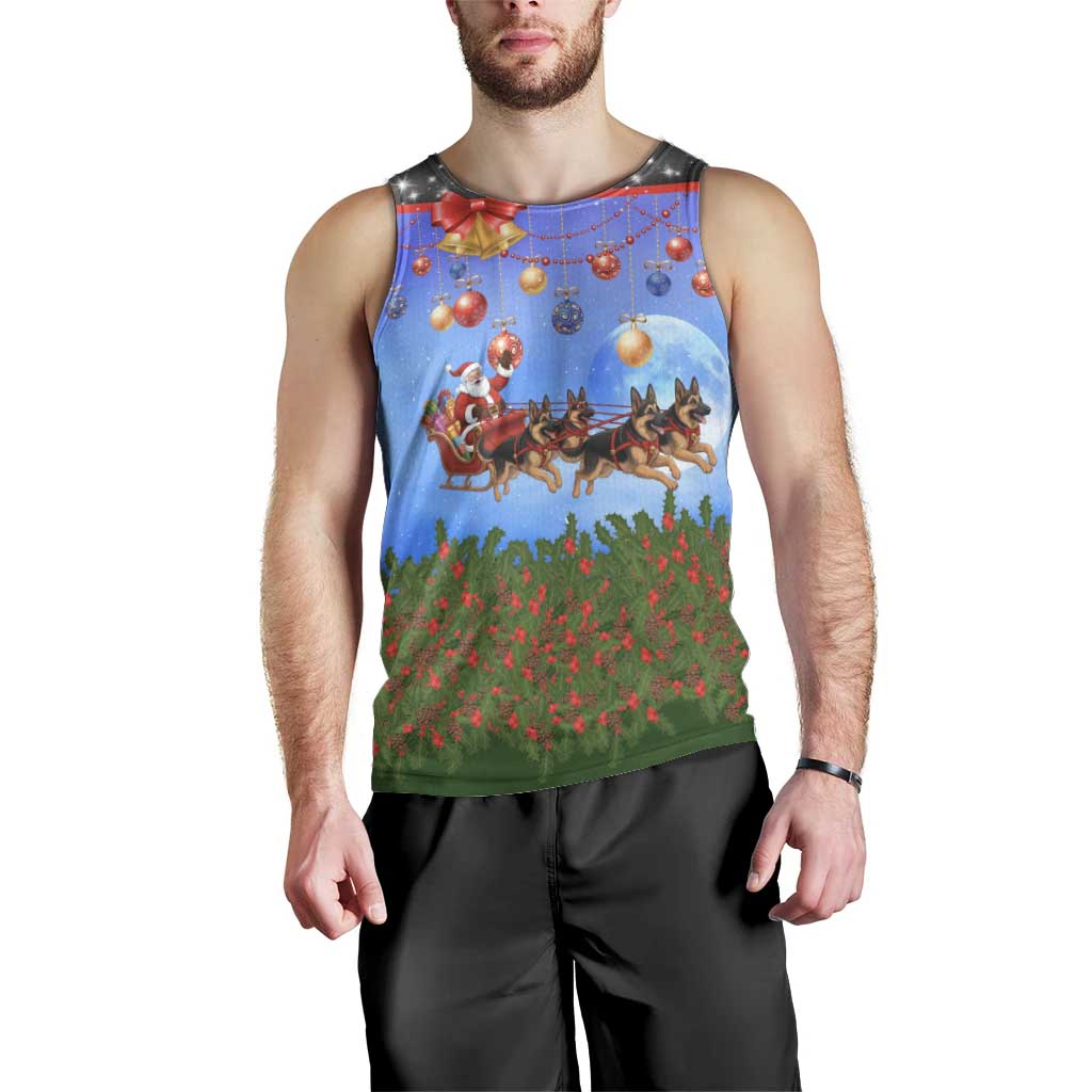 German Shepherd Christmas Men Tank Top with Santa Sleigh and Holiday Ornament Design - Wonder Print Shop
