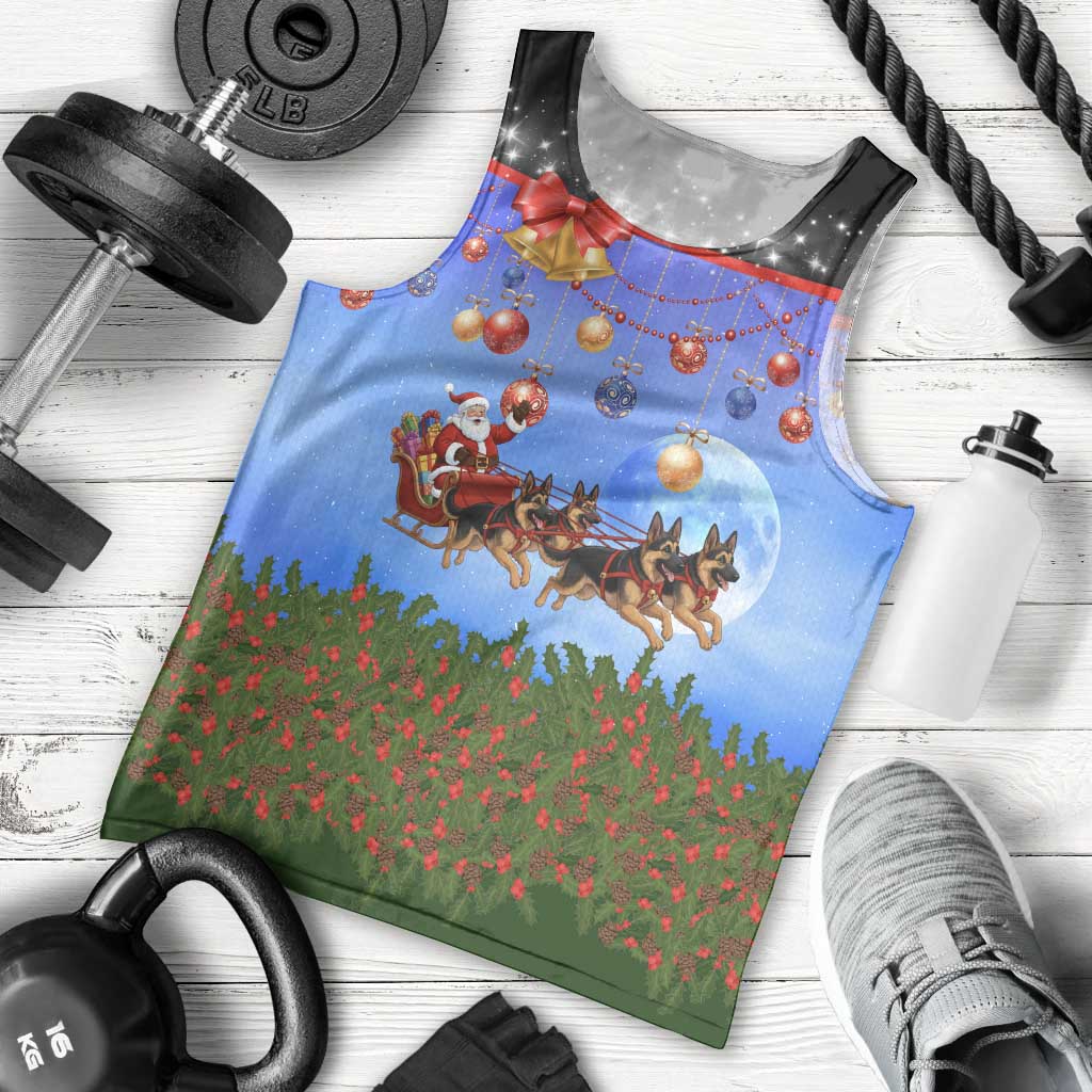 German Shepherd Christmas Men Tank Top with Santa Sleigh and Holiday Ornament Design - Wonder Print Shop