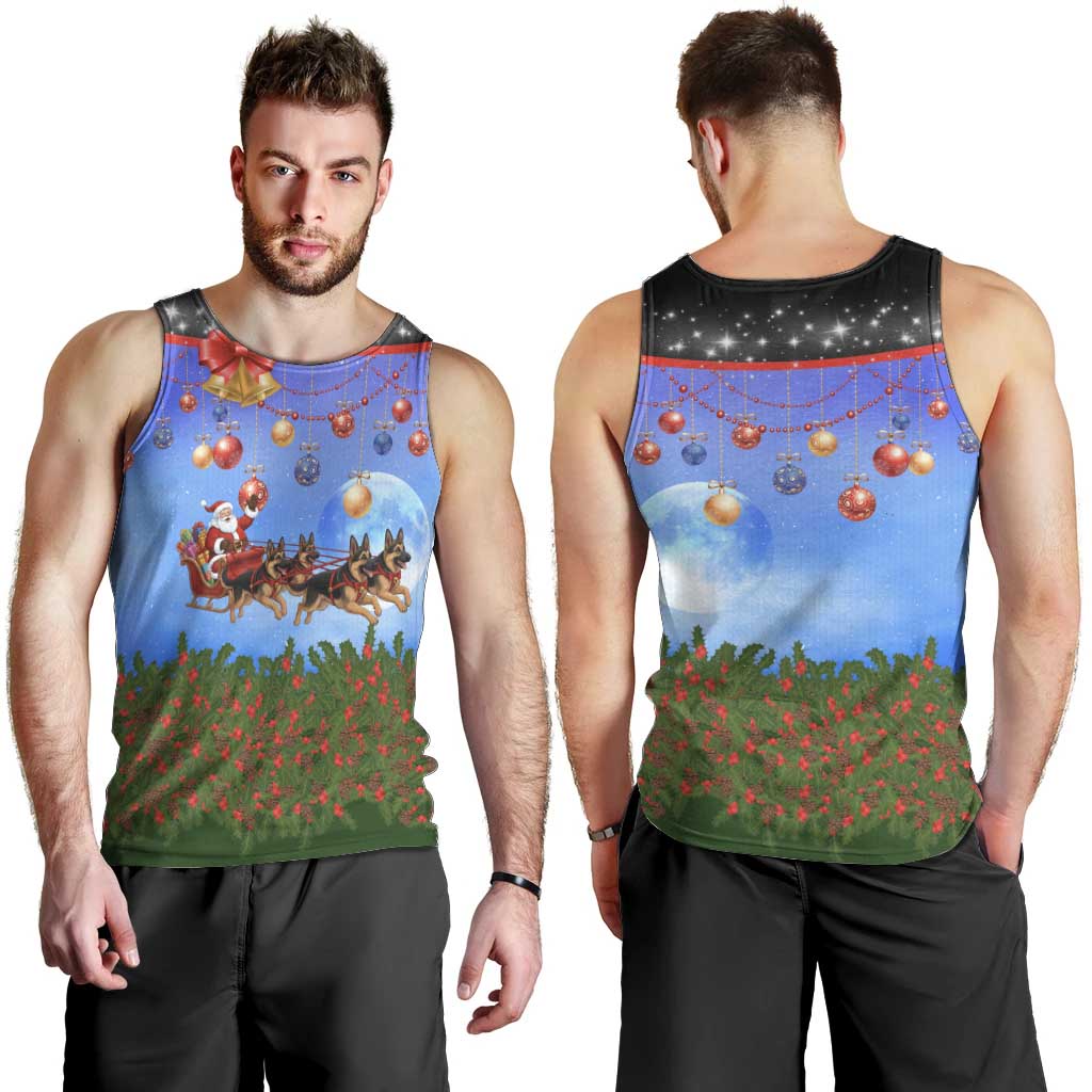 German Shepherd Christmas Men Tank Top with Santa Sleigh and Holiday Ornament Design - Wonder Print Shop