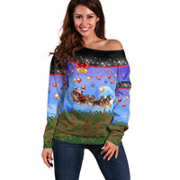 German Shepherd Christmas Off Shoulder Sweater with Santa Sleigh and Holiday Ornament Design - Wonder Print Shop