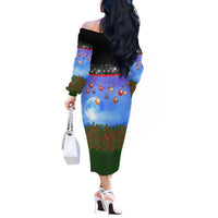 German Shepherd Christmas Off The Shoulder Long Sleeve Dress with Santa Sleigh and Holiday Ornament Design - Wonder Print Shop