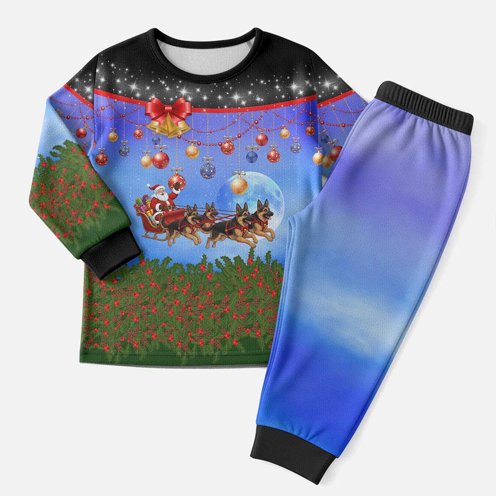 German Shepherd Christmas Pajama Set with Santa Sleigh and Holiday Ornament Design - Wonder Print Shop