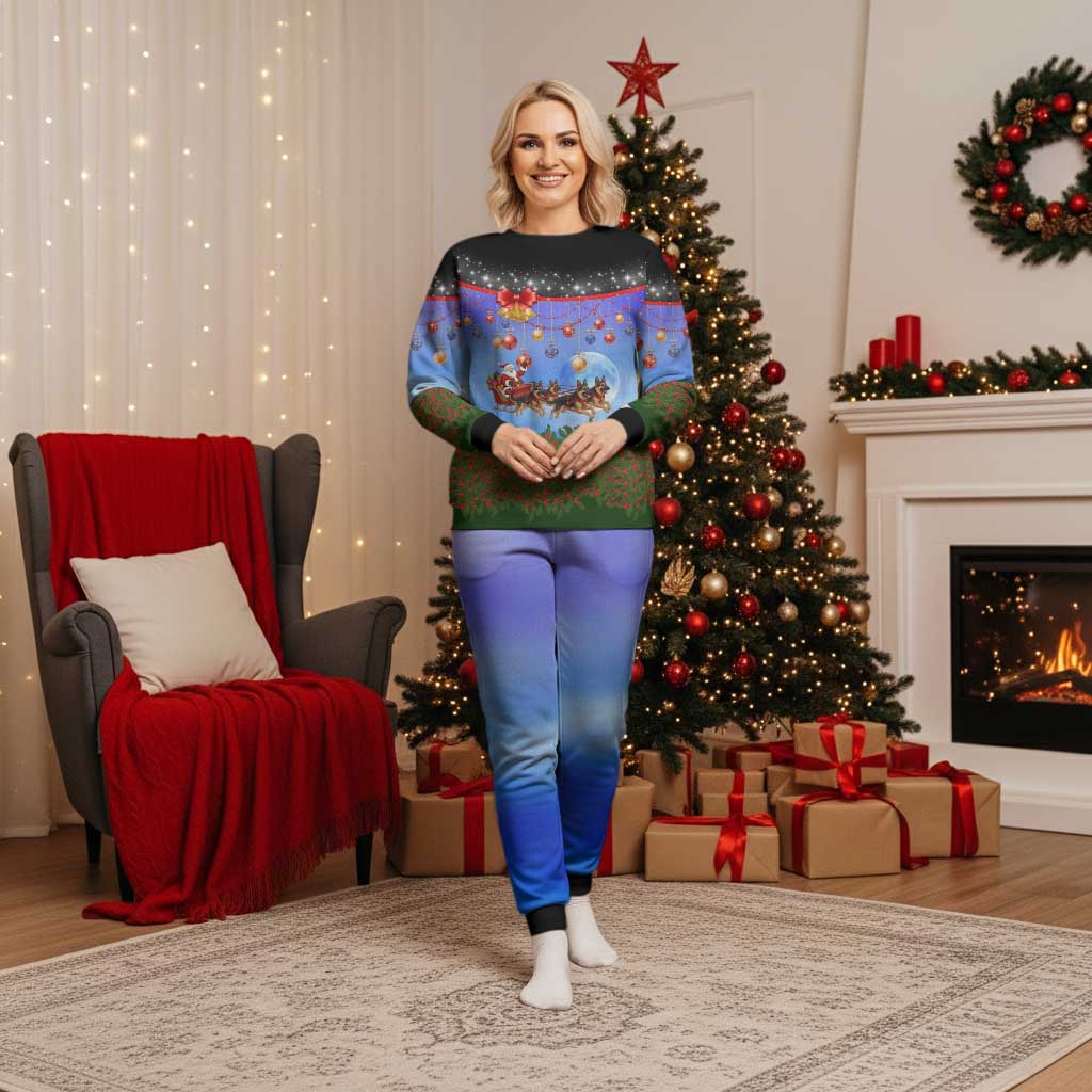 German Shepherd Christmas Pajama Set with Santa Sleigh and Holiday Ornament Design - Wonder Print Shop