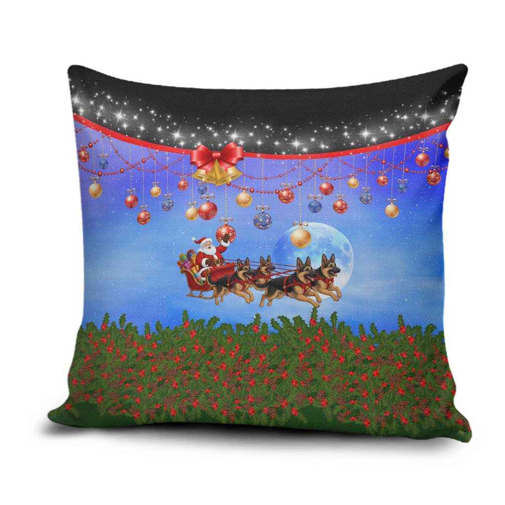 German Shepherd Christmas Pillow Cover with Santa Sleigh and Holiday Ornament Design - Wonder Print Shop