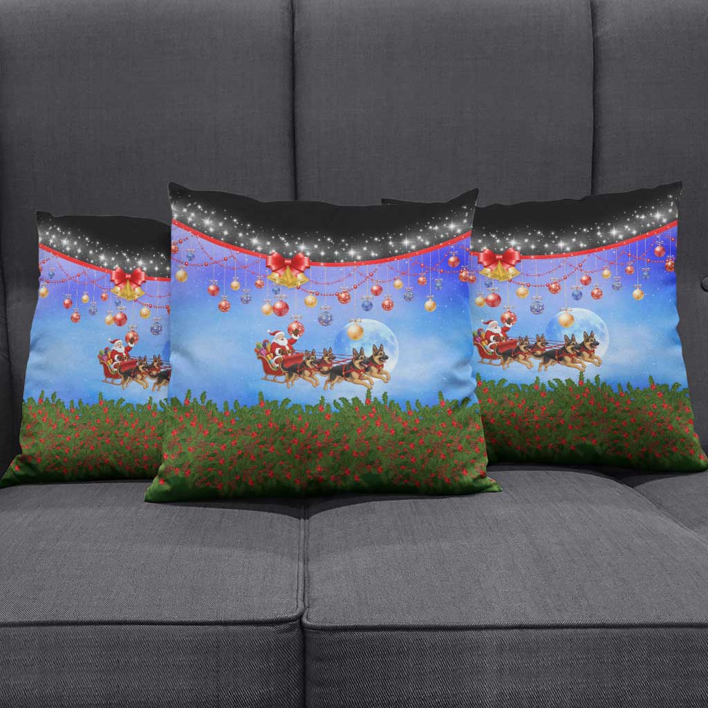 German Shepherd Christmas Pillow Cover with Santa Sleigh and Holiday Ornament Design - Wonder Print Shop