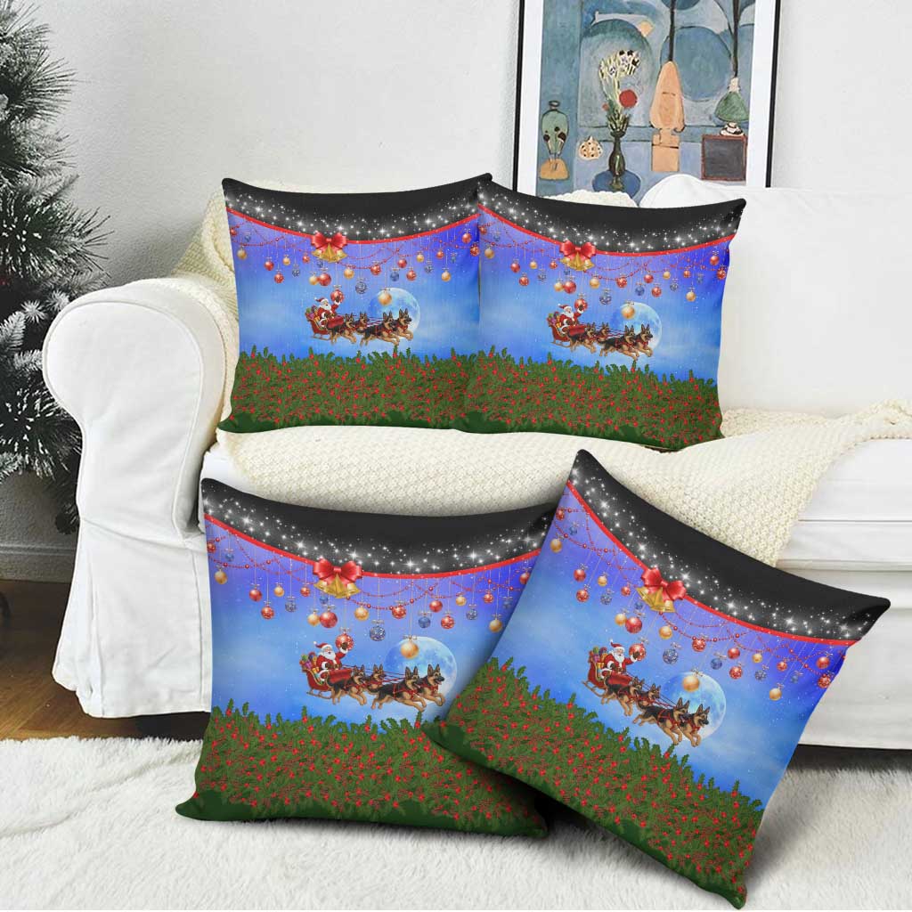German Shepherd Christmas Pillow Cover with Santa Sleigh and Holiday Ornament Design - Wonder Print Shop