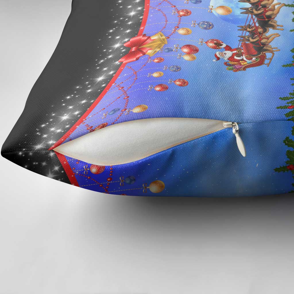 German Shepherd Christmas Pillow Cover with Santa Sleigh and Holiday Ornament Design - Wonder Print Shop