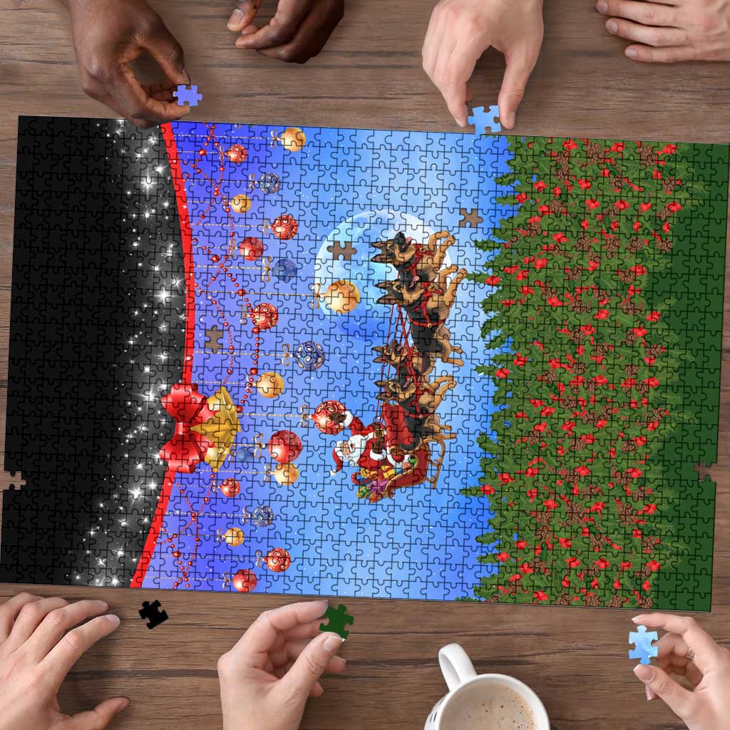 German Shepherd Christmas Puzzle with Santa Sleigh and Holiday Ornament Design - Wonder Print Shop