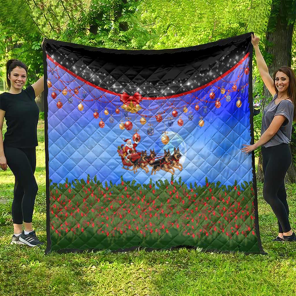 German Shepherd Christmas Quilt with Santa Sleigh and Holiday Ornament Design - Wonder Print Shop