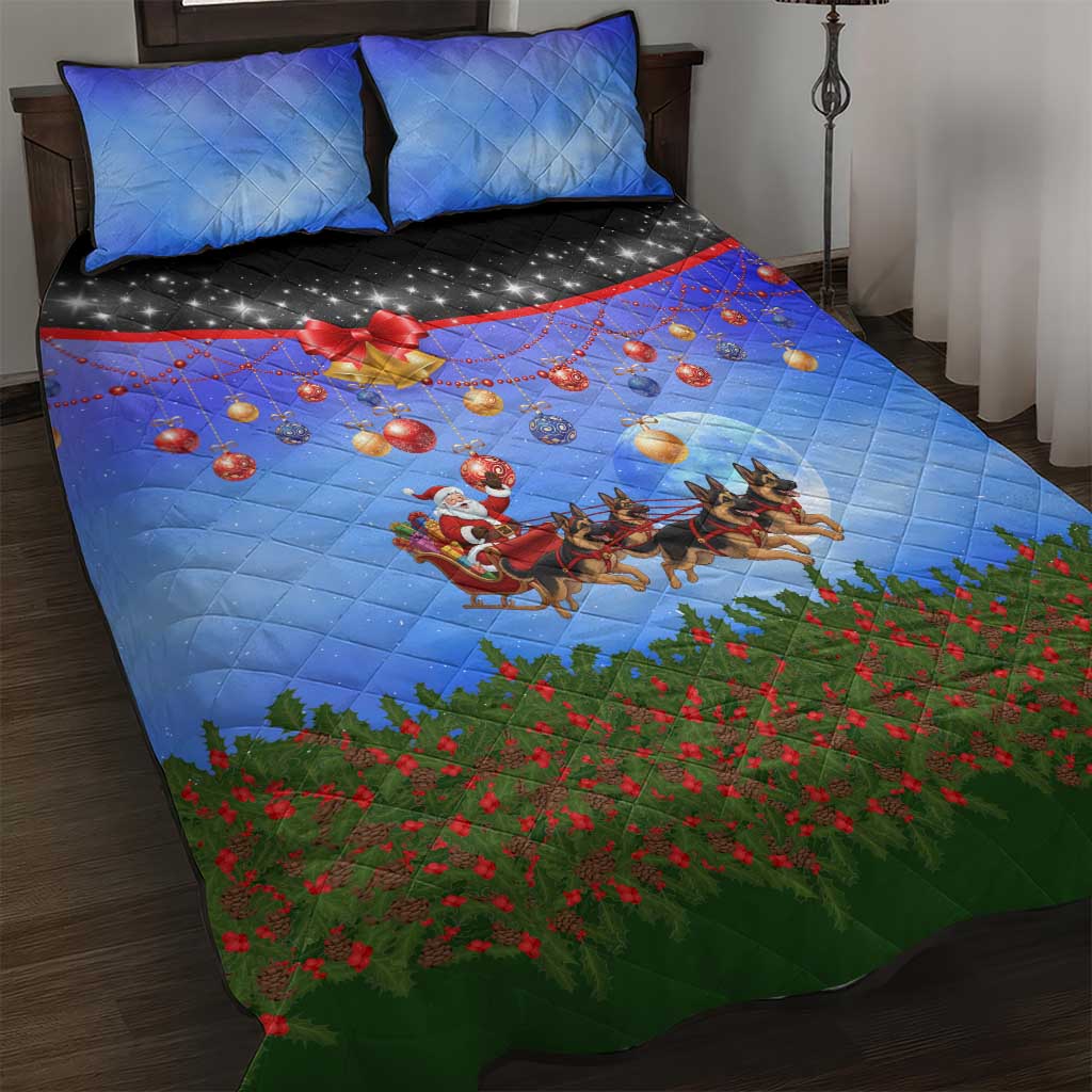 German Shepherd Christmas Quilt Bed Set with Santa Sleigh and Holiday Ornament Design - Wonder Print Shop