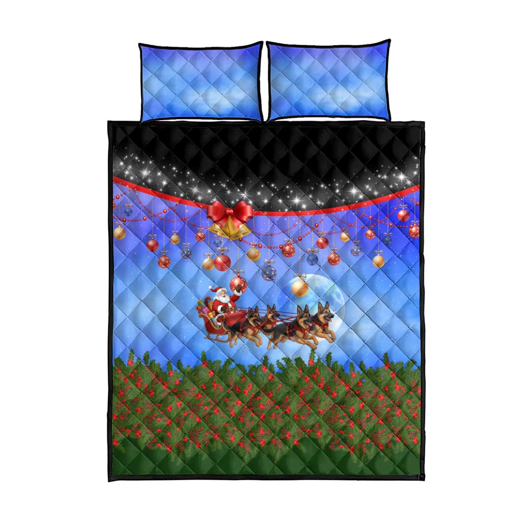 German Shepherd Christmas Quilt Bed Set with Santa Sleigh and Holiday Ornament Design - Wonder Print Shop