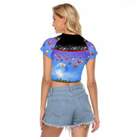 German Shepherd Christmas Raglan Cropped T Shirt with Santa Sleigh and Holiday Ornament Design - Wonder Print Shop