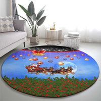 German Shepherd Christmas Round Carpet with Santa Sleigh and Holiday Ornament Design - Wonder Print Shop