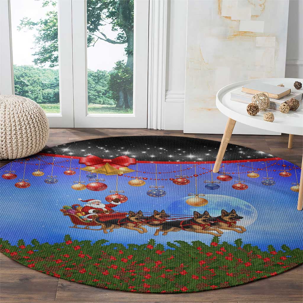 German Shepherd Christmas Round Carpet with Santa Sleigh and Holiday Ornament Design - Wonder Print Shop