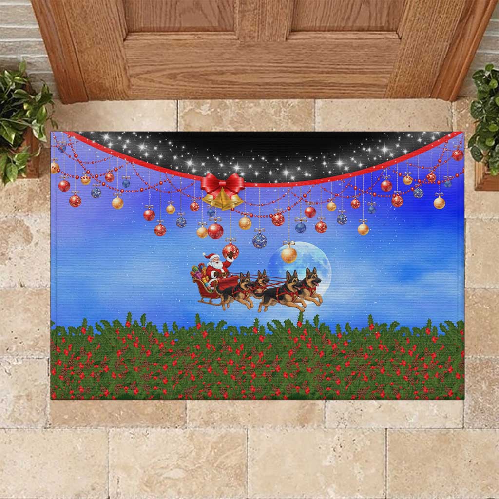 German Shepherd Christmas Rubber Doormat with Santa Sleigh and Holiday Ornament Design - Wonder Print Shop