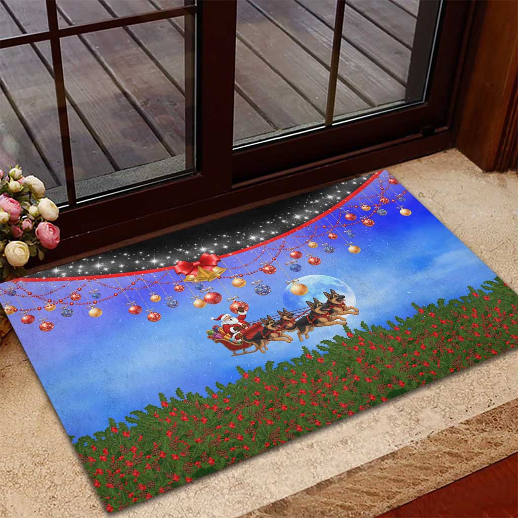 German Shepherd Christmas Rubber Doormat with Santa Sleigh and Holiday Ornament Design - Wonder Print Shop