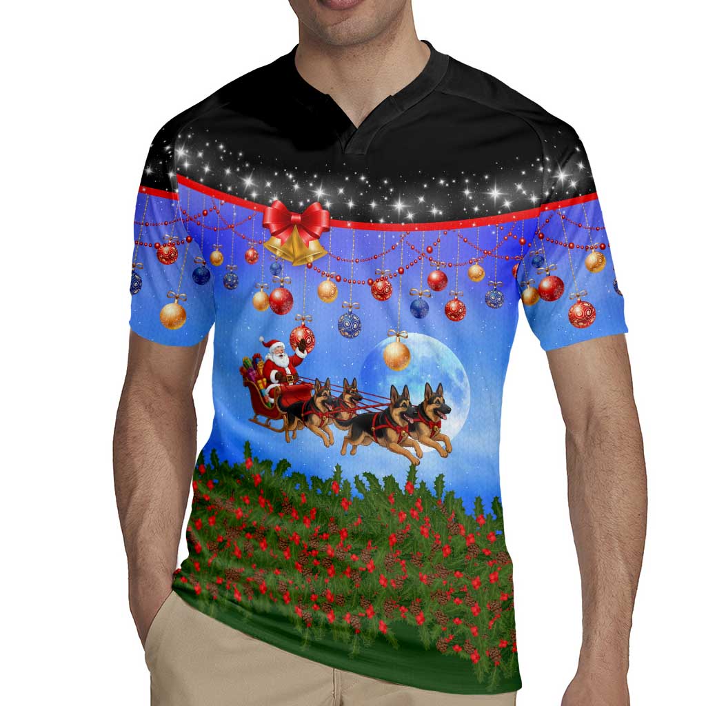 German Shepherd Christmas Rugby Jersey with Santa Sleigh and Holiday Ornament Design - Wonder Print Shop