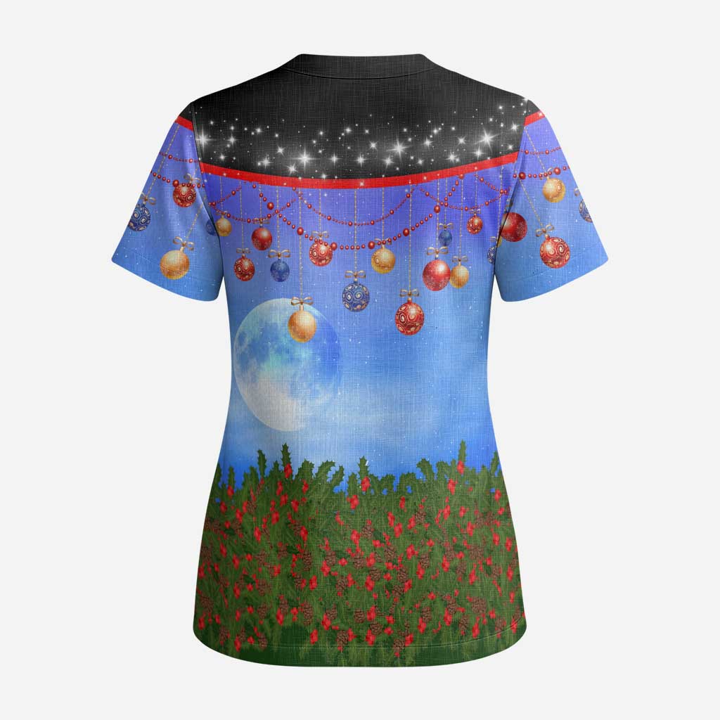 German Shepherd Christmas Scrub Top with Santa Sleigh and Holiday Ornament Design - Wonder Print Shop