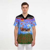 German Shepherd Christmas Scrub Top with Santa Sleigh and Holiday Ornament Design - Wonder Print Shop