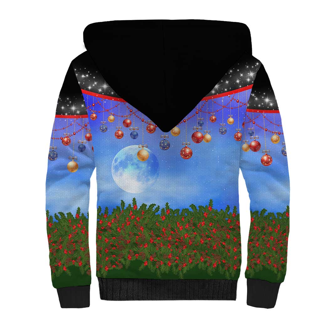 German Shepherd Christmas Sherpa Hoodie with Santa Sleigh and Holiday Ornament Design - Wonder Print Shop