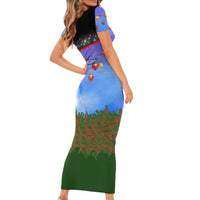 German Shepherd Christmas Short Sleeve Bodycon Dress with Santa Sleigh and Holiday Ornament Design - Wonder Print Shop
