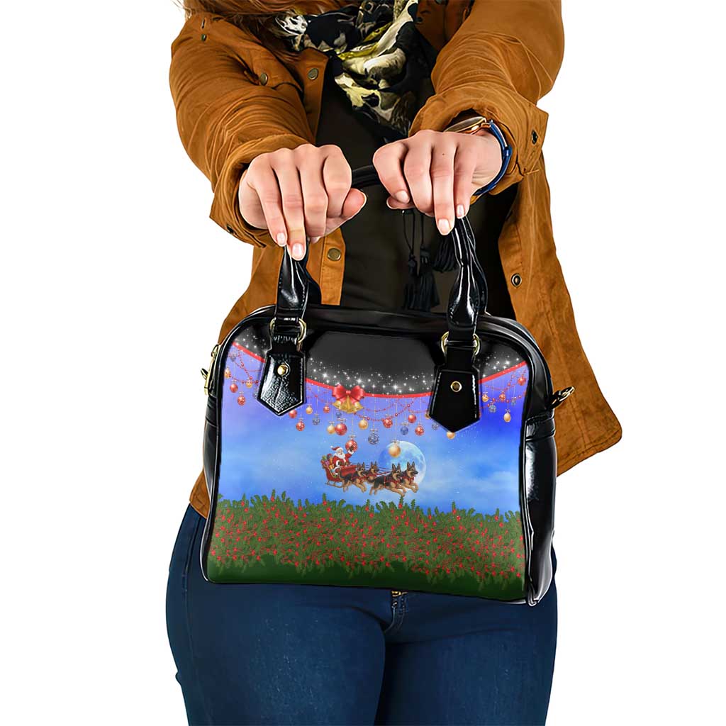 German Shepherd Christmas Shoulder Handbag with Santa Sleigh and Holiday Ornament Design - Wonder Print Shop
