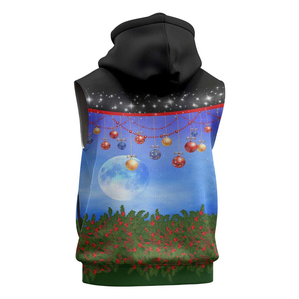 German Shepherd Christmas Sleeveless Hoodie with Santa Sleigh and Holiday Ornament Design - Wonder Print Shop