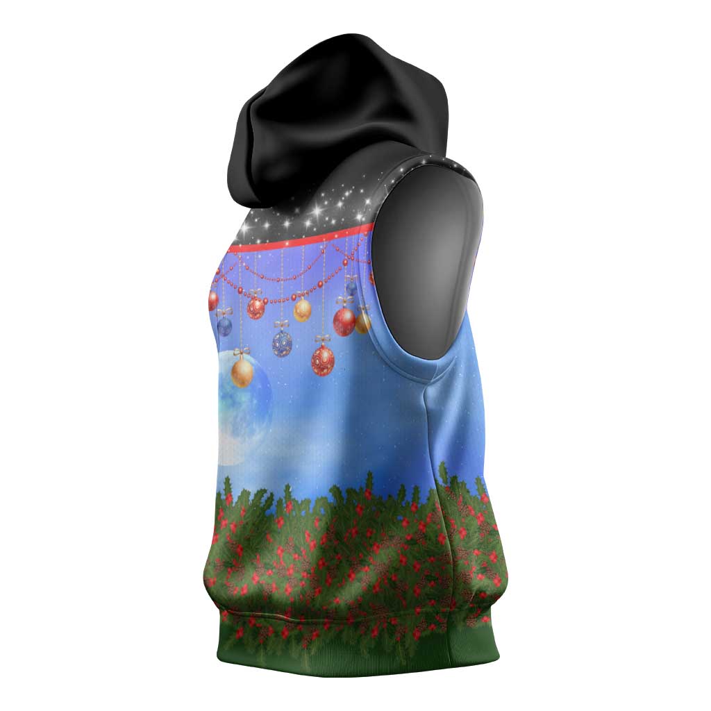 German Shepherd Christmas Sleeveless Hoodie with Santa Sleigh and Holiday Ornament Design - Wonder Print Shop