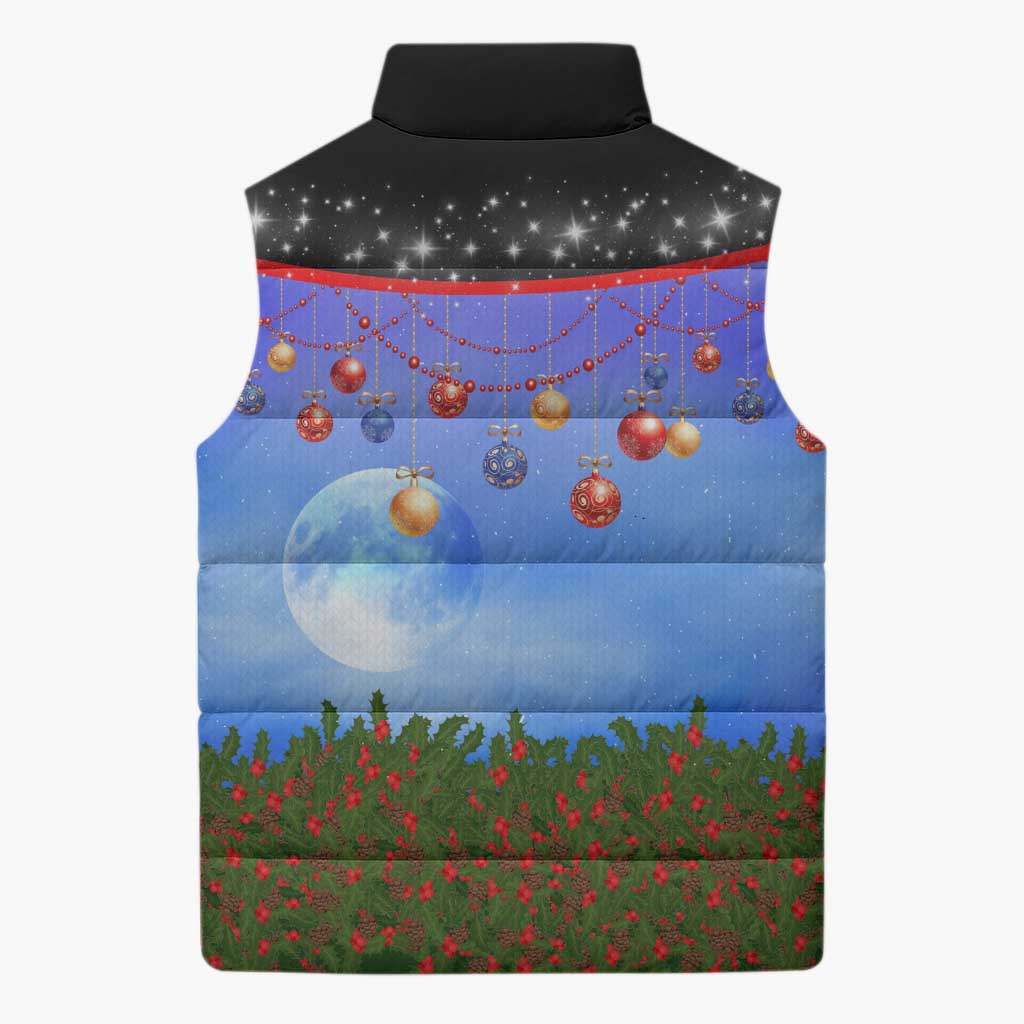 German Shepherd Christmas Sleeveless Puffer Jacket with Santa Sleigh and Holiday Ornament Design - Wonder Print Shop